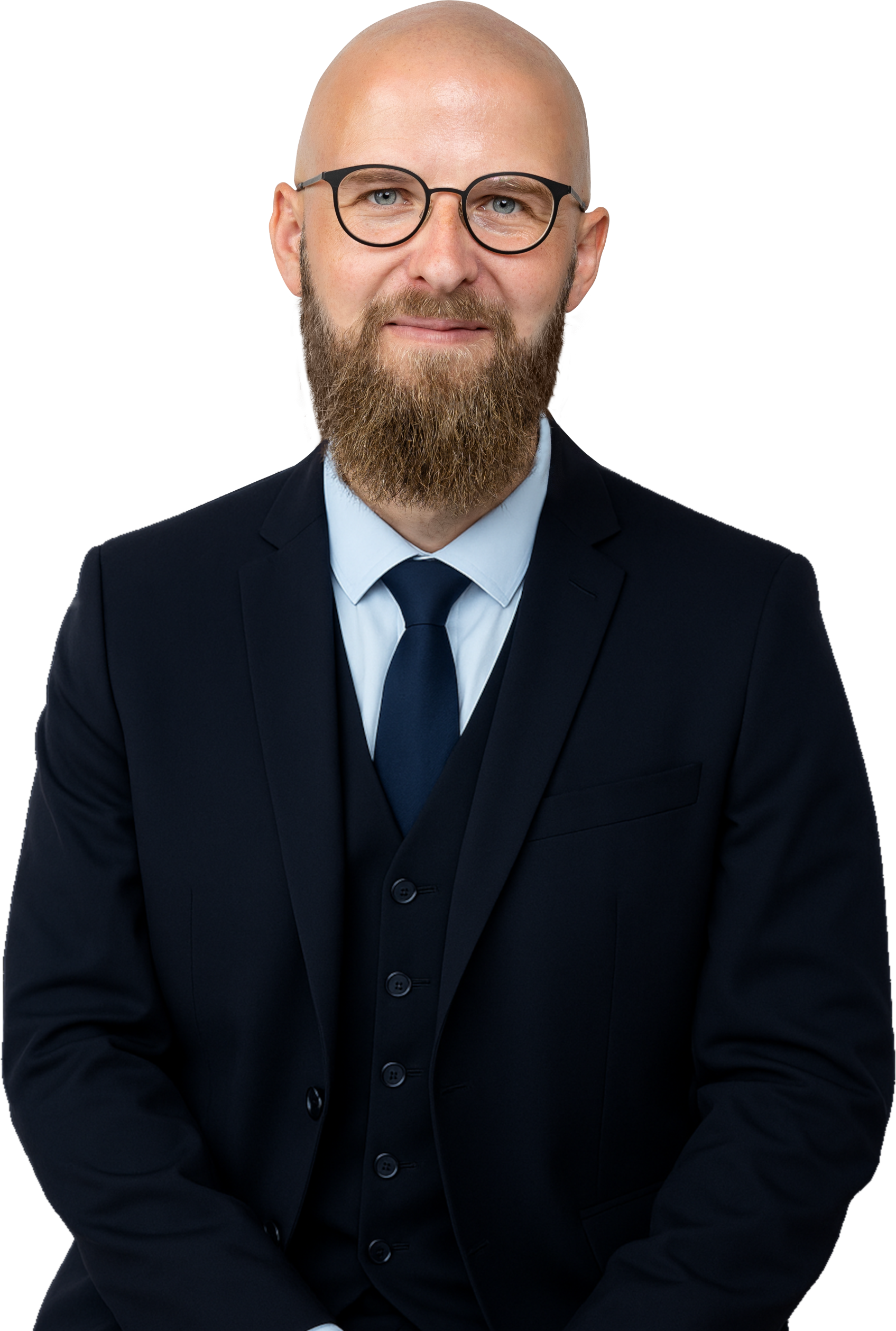 Bedemand Lasse Andersen blå skjorte blåt slips jakkesæt skaldet briller